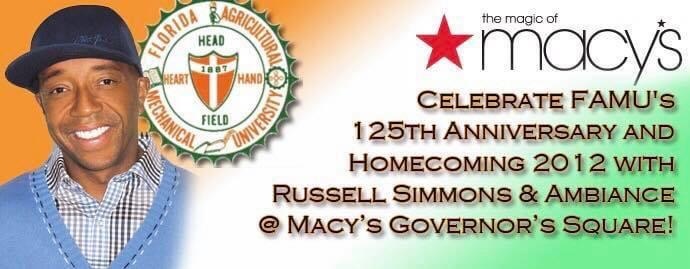 FAMU 125th anniversary and Homecoming 2012 event banner featuring Russell Simmons and Ambiance
